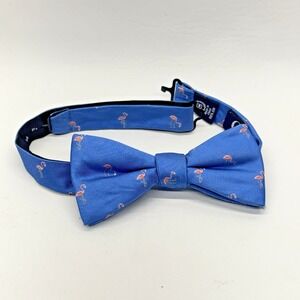 Chaps Ralph Lauren Blue Woven Silk Pink Flamingos Pre-Tied Bowtie Preppy Wedding